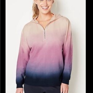 J Jill Fit Twilight Dip-Dyed 1/4 Zip Pullover Hoodie Peach Lilac Navy Blue Ombre
